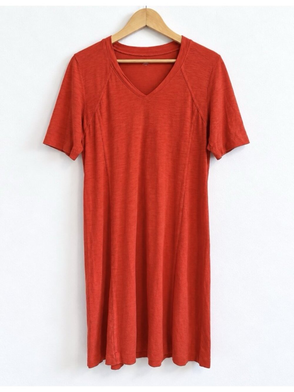 Eileen Fisher T-Shirt Dress Hemp Organic Cotton V-Neck Orange Women's S